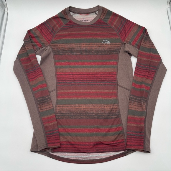 LL Bean Shirt Mens Small Midweight Base Layer Performance Crewneck Striped - Picture 1 of 7